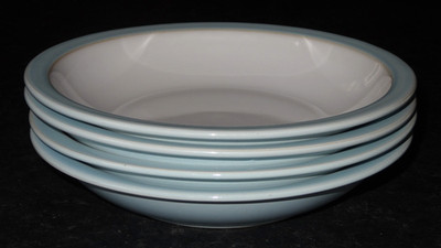 4 x DENBY BLAU LEINEN FLACH UMRANDET MÜSLISCHALEN/SUPPE DESSERTSCHALEN SET 8,25'' SELTEN!