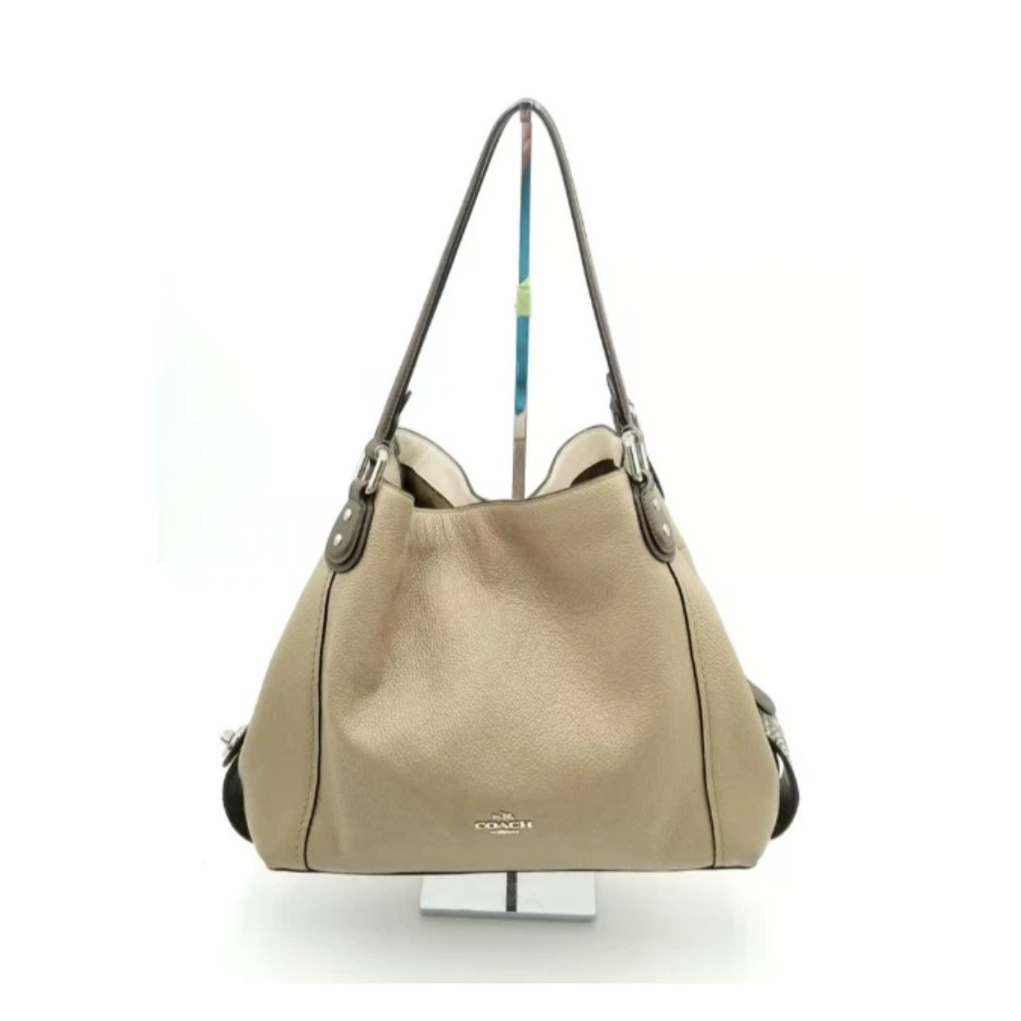 バッグ coach grunge shoulder bag beige silver Coach Beige Pebbled Leather Shoulder Bag Silver Hardware Zipper