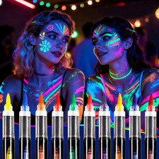 Oiomniv Glow in the Dark Face Paint Markers, 10 Colors Neon Body Paint Pens  UV