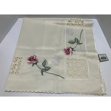 Table Topper Embroidered Cutwork Ivory Rose Floral 34 Inch Collections Inc.