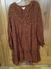 Terra & Sky Dress Womens 3X Multicolor Tiered Long Sleeve Cottagecore Midi