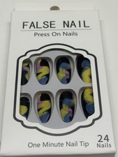NAIL DECOR /ART BOX OF 24 FALSE NAILS BLACK COLOURED SMOKE PRINT