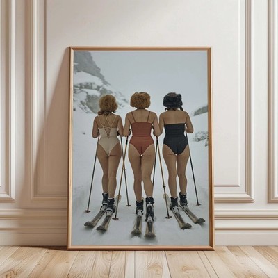 Retro Ski Girls Poster Wall Art Print Decor Vintage Winter Aesthetic