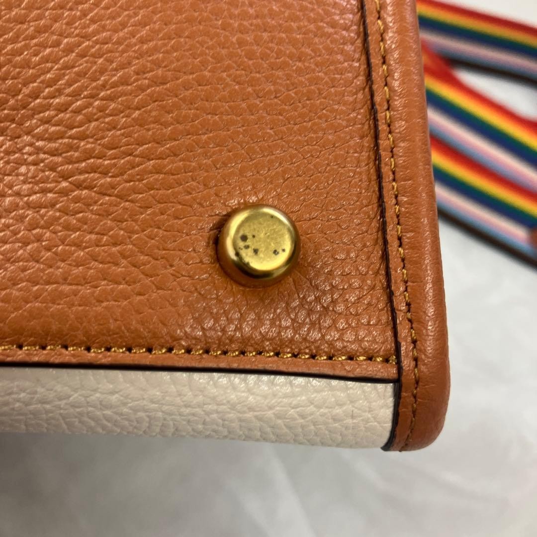 Coach Patchwork Tote Bag White Brown Leather with… - image 5