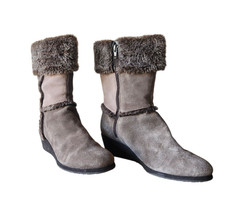 Easy Spirit Leather Boot Mid-Calf Faux Fur Trim Color Block Zip Size 8M Winter