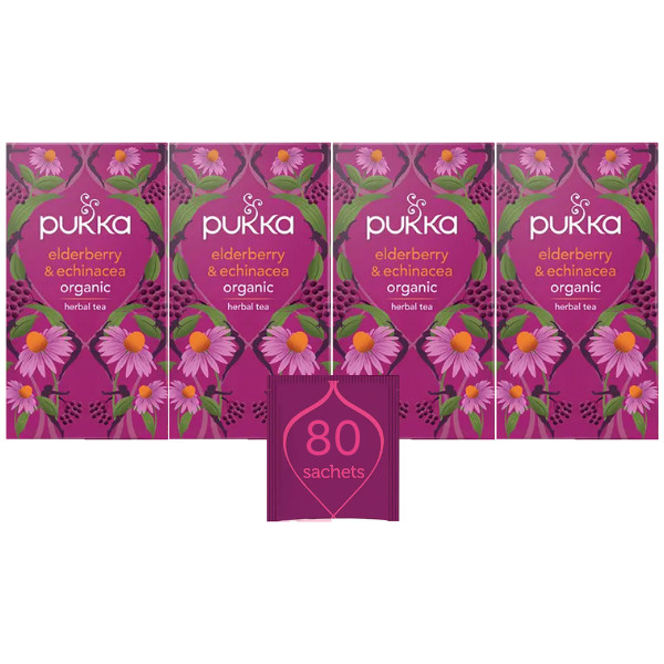 Pukka Herbs Elderberry & Echinacea Tea, with Aniseed and Ginger 20 bags (4 Pack)