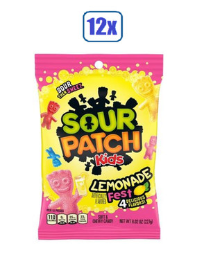 12x Bags Sour Patch Kids Lemonade Fest Assorted Soft & Chewy Gummy Candy- 8.02oz
