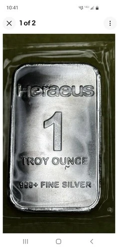 HERAEUS 1 OZ 0.999+ FINE SILVER BAR SEALED & UNCIRCULATED BU