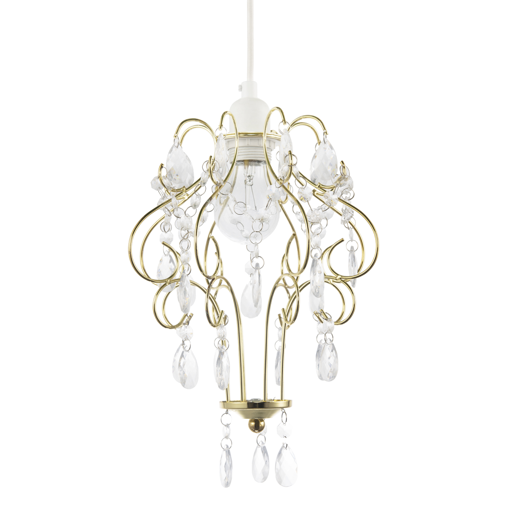 Polished Gold Shabby Chic Chandelier Style Pendant Shade with Acrylic by Happ...