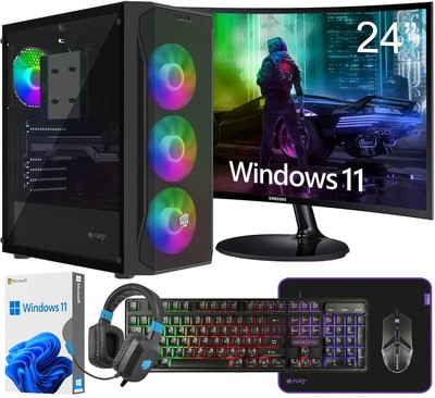 GAMING PC i7 RX 7600 16GB SSD DVD Windows 11 CURVED 24-INCH MONITOR