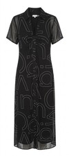Calvin Klein Women's Ruched Front Black Chiffon Logo Shirtdress Black Sz 10 NWT 