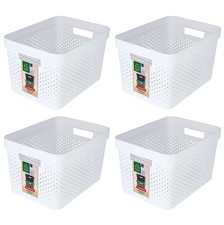 4 x Curver Large Plastic Storage Basket White Rectangular Dots Tub Box Container