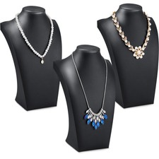 3 Pcs Black PU Leather Jewelry Bust Display Necklace Display Stand Necklace M...