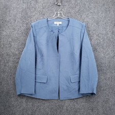 Kasper Womens Blazer Jacket 20W 20 Plus Blue Open Front Collarless Career Office