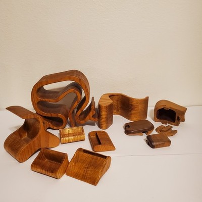 Wood Puzzle Boxes Set John Pollock Signed + Large Handcrafted Hidden Compartment