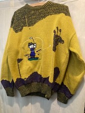 Vintage Golf Jumper Size 40  Made in UK Yellow 90s Knit Sweater Pattern