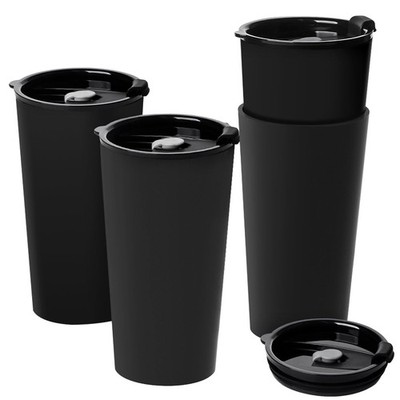 Greentainer 4 Pack Plastic Travel Coffee Mug large, 4 Mugs with Lids-Black 
