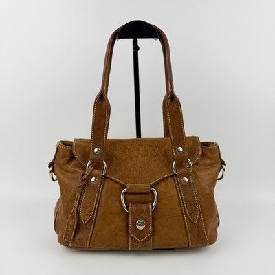 MIU MIU Leather Shoulder Bag Brown Vintage Handbag Buckle Design