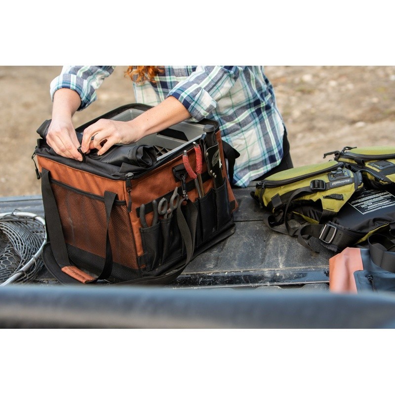 Fishing Storage Crate Bag W/ Rod Holder Adjustable Strap Heavy Duty Polyester