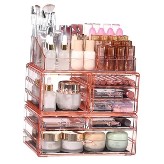 Pink Makeup Storage Organizer Drawers Skin Care X Large Cosmetic Display
