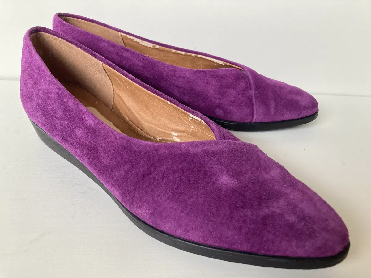 Vintage 80s 90s Naturalizer Flats Purple Suede Pointed Toe US 7.5 AA AAAA Narrow