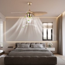 48" Crystal Ceiling Fan Light Remote Control Chandelier Retractable Fandelier