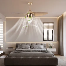 3-Color LED Chandelier Fan+Timing Remote 48'' Gold Fan Lamp Crystal Ceiling Fan