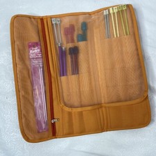Knittin Kaboodle Knitting Needle Roll Up Storage Case Striped w 9 Pairs Needles