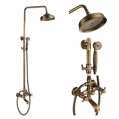 Antique Brass Rainfall Shower Faucet Set Luxury Bathroom Tub Spout W/Handheld Antique Brass Rainfall Shower Faucet Set Luxury Bathroom Tub Spout W/Handheld