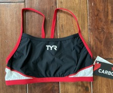 TYR Womens XL Black Red Thin Strap Bra Exercise Work Out Top USA Made CARBON New