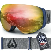 Ski Goggles Adults Anti-Fog Scratch 100% UV-Magnetic Lens/Midnight Blue Blaze