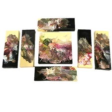 7 pc Wall Group Painting Acrylic Original Art on Canvas 2" Canvas Home Decor