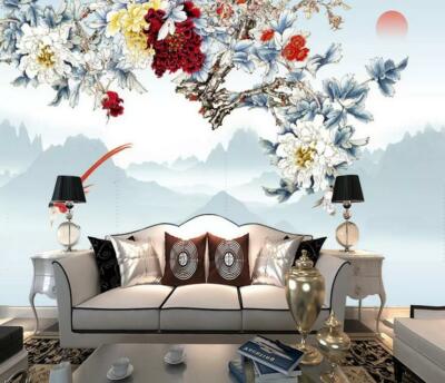 3D Red Peony ZHU8140 Wallpaper Wall Mural Removable Self-adhesive Zoe
