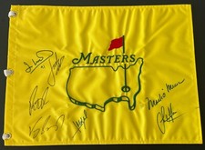 UNDATED MASTERS FLAG SIGNED BY 7 WINNERS JORDAN SPIETH VIJAY SINGH PATRICK REED
