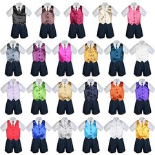 4pc Boys Toddler Formal Baby NAVY BLUE Shorts Vest and Clip on Necktie