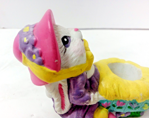 Vintage weiß Keramik Osterhase Kegel Kerzenhalter Schubkarre Figur - Bild 10 von 10
