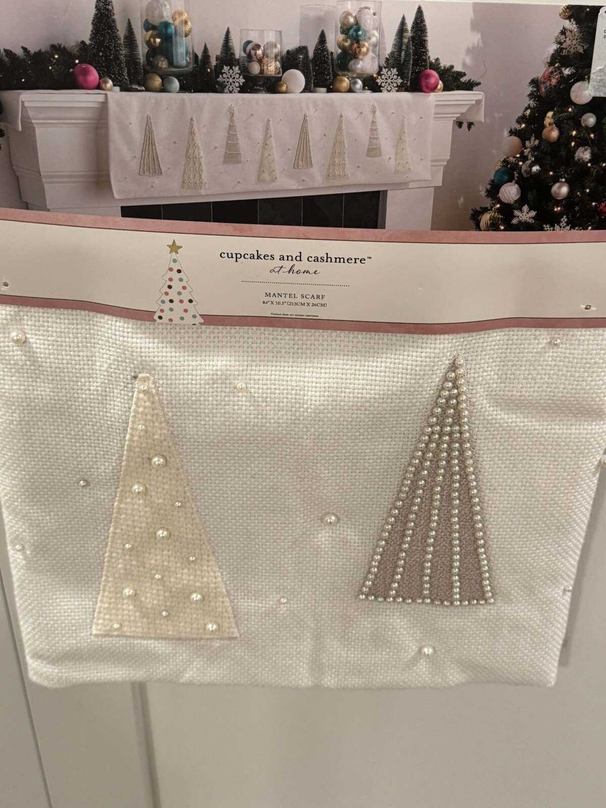 Cupcakes and Cashmere Beaded Christmas Mantel SCARF Trees 84” Long Farmhouse NEW