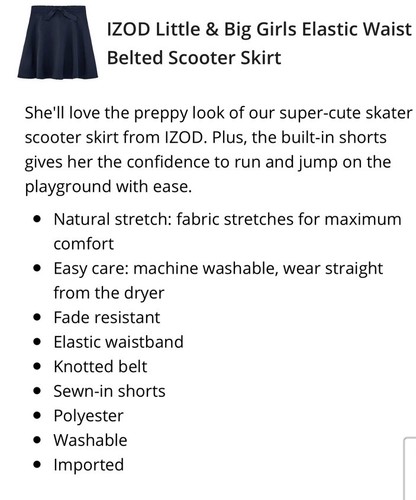 NWT LOT of 3 IZOD School elastic Waist belted Navy Scooter Skirts Sizes 10,14,16 - Picture 4 of 5