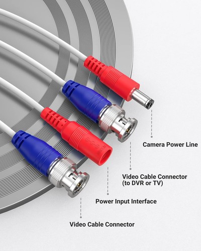 2 Pack Security Camera Cable 30M/100ft All-in-One BNC Video Power Cables BNC ... - Picture 8 of 9