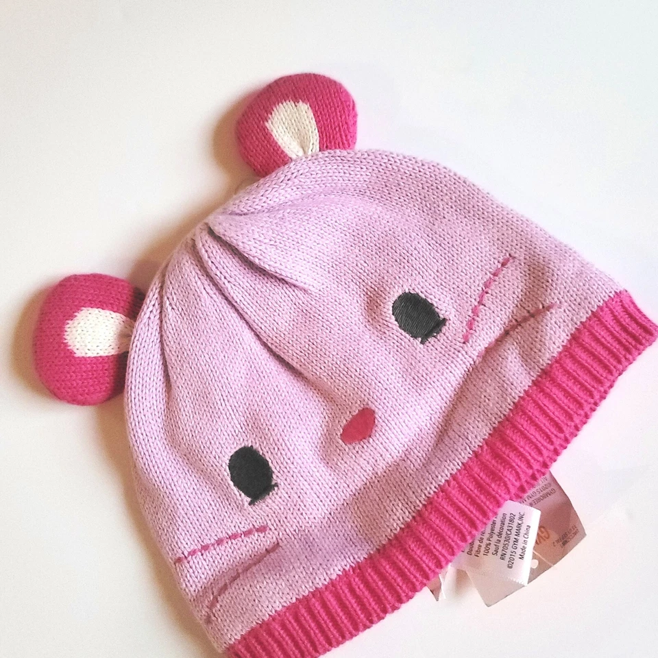 Gymboree Girls 12-24 mo Pink Lined Mouse Sweater Hat NWT Woodland Wonder Beanie - Image 2 of 2