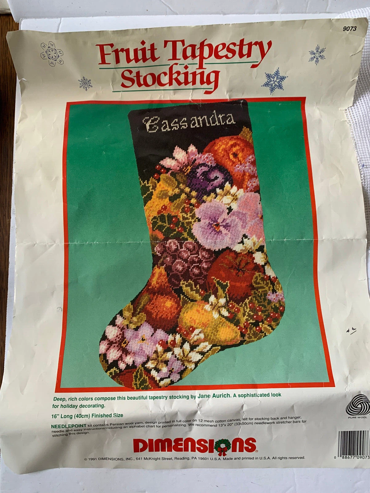 Dimensions Needlepoint Fruit Tapestry Christmas Stocking Kit -Started #9073