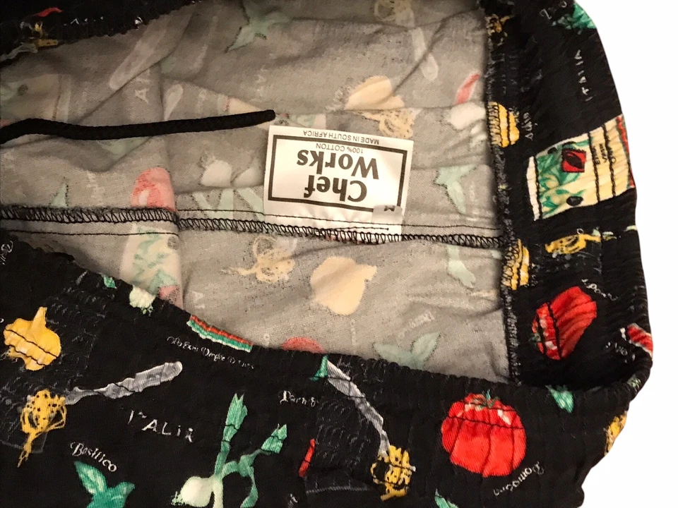 Chef Works Pants Women Medium Black Italian Vegetables Elastic Drawstring - Image 4 of 4