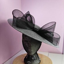 grey black large fascinator millinery burlesque headband wedding hat ascot