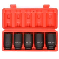 1/2-Inch Drive Deep Spindle Axle Nut Impact Socket Set Cr-Mo 6-Point 1/2"