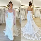 Off Shoulder Mermaid Wedding Dresses Satin Pink Lace 3D Floral Bridal Gown Train