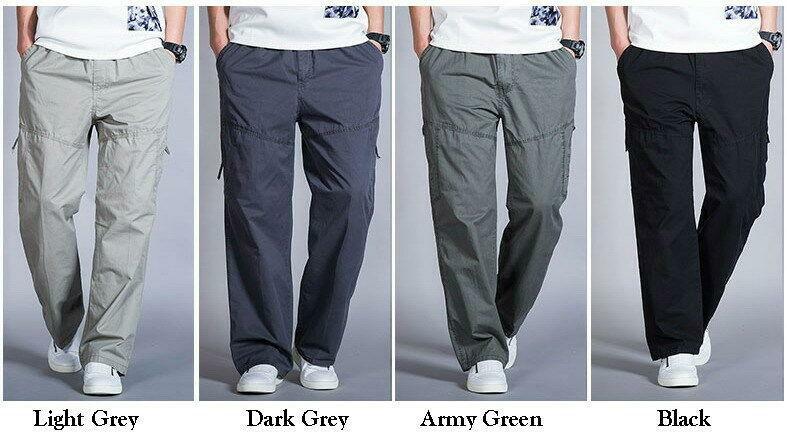 New Big Size Mens Cargo Pants Zip Pocket Straight Relaxed
