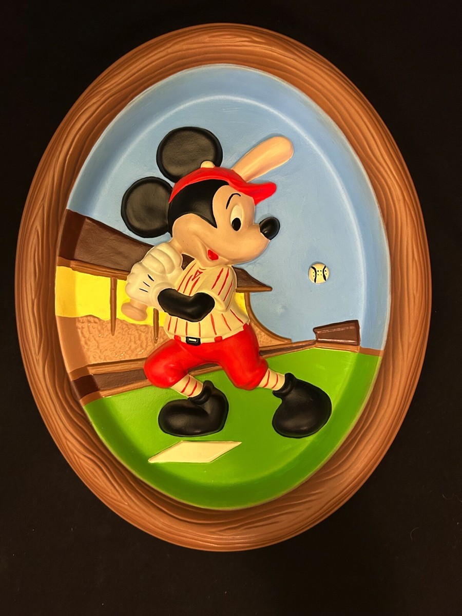 Vintage Walt Disney Prod Ceramic Oval Mickey Mouse Baseball Player