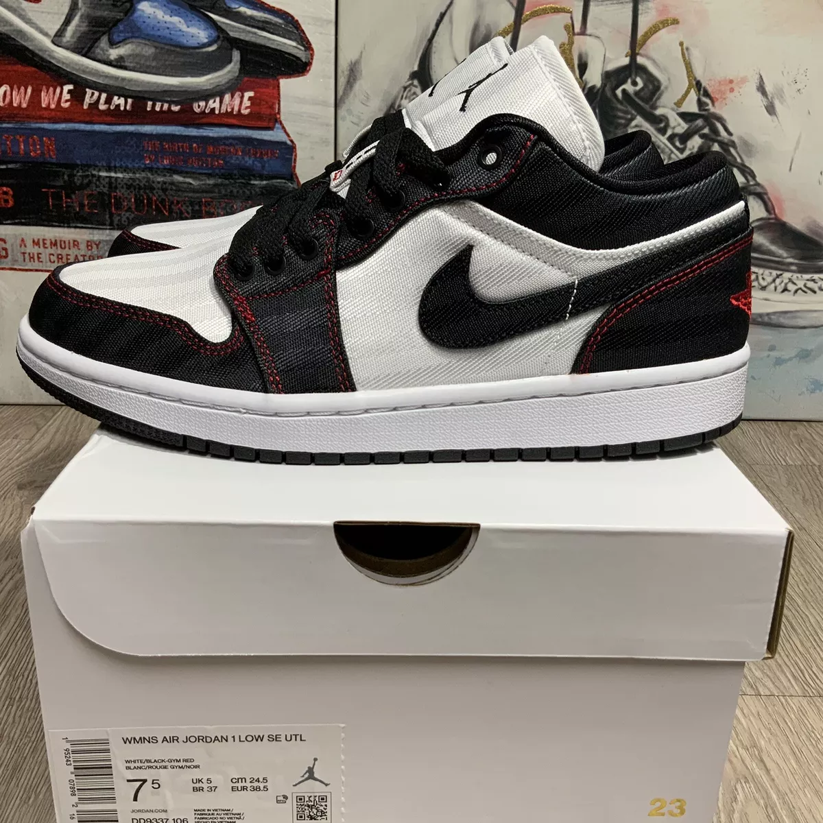 Jordan 1 low white black gym red sale