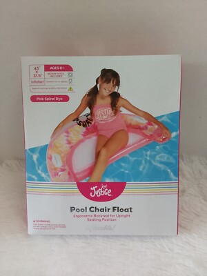 Justice Inflatable Pool Chair Float Pink Spiral Dye W/Repair Patch 43'' X 31.5''