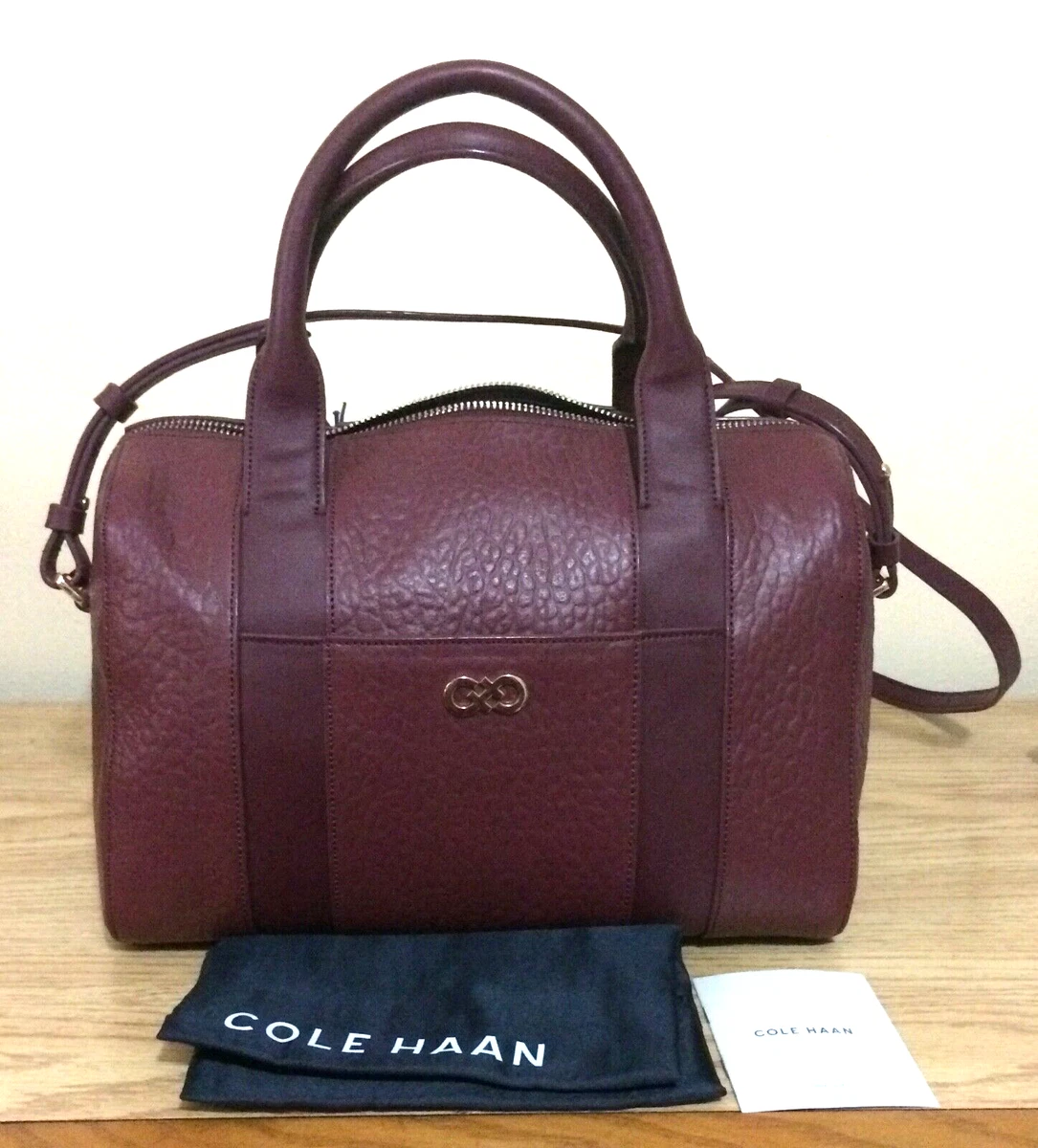 COLE HAAN Emily Zinfandel Red Pebbled Leather Duffel Satchel Bag 328 NWT